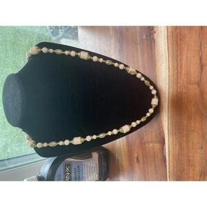 Vintage White Bead Necklace with Gold Tone Accents